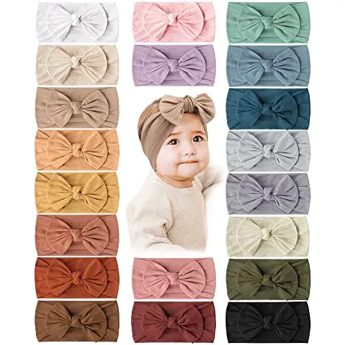 Prohouse set of 20 classic colored baby nylon headbands, laid out in a spectrum.