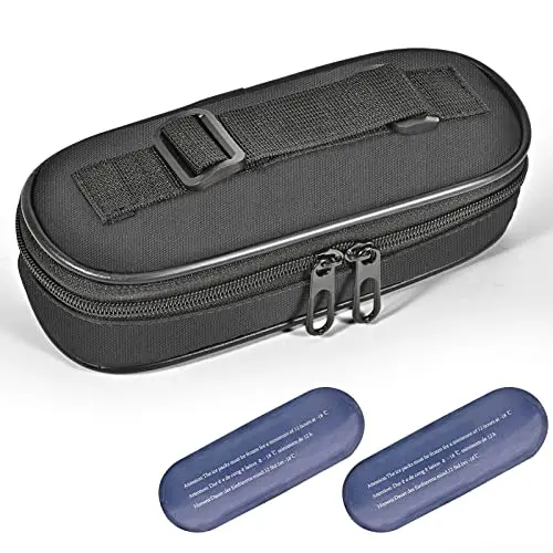 Olaismln small insulated medication carrying case with two reusable gel ice packs
