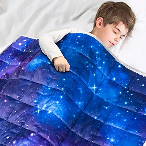 SOLFRES kids weighted blanket with colorful nebula galaxy star print