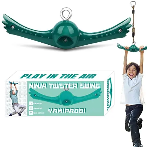 Green nylon handle with wings for 360-degree spinning, attached to a carabiner