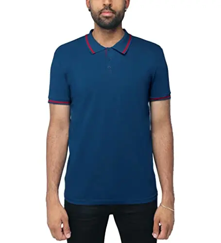 X RAY Slim Performance Stretch Polo Shirt in Boss Blue/Red