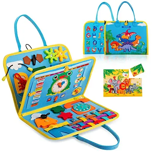 MORNOR felt busy board for toddlers with zippers, buttons, and puzzles