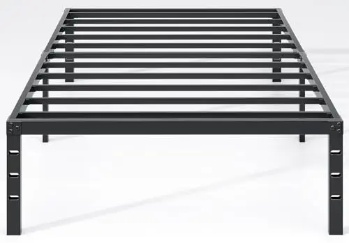 Simple black metal twin bed frame with high clearance for under-bed storage