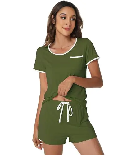 WiWi women's short sleeve pajama set with shorts in army green