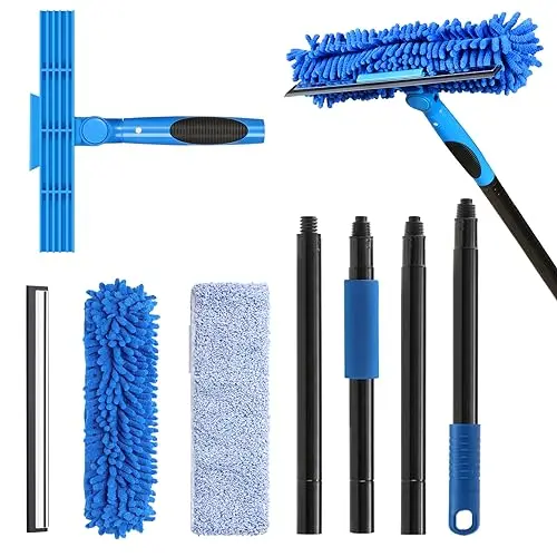 VITEVER blue window squeegee kit with iron extension pole and multiple scrubber heads