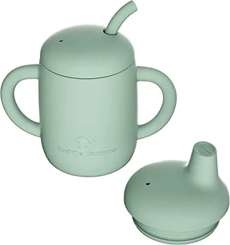 Cuddle Campus silicone sippy cup with straw and handles in tourmaline color