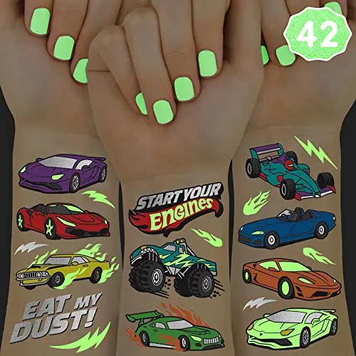 xo, Fetti cars glow in dark temporary tattoos with race car designs