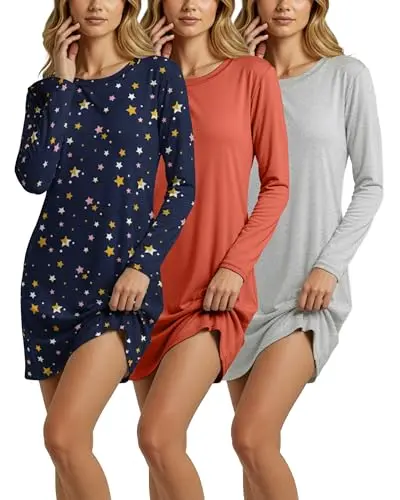 Real Essentials Long Sleeve Night Shirt for women with plus size options