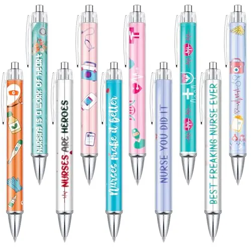 Geyee ten-pack of colorful cartoon nurse pens with funny sayings