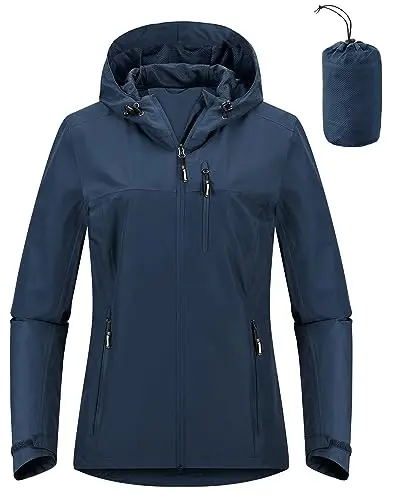 Outdoor Ventures packable rain jacket for women in active use