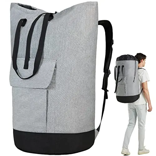 Azhido oyster grey laundry backpack with adjustable straps and multiple pockets