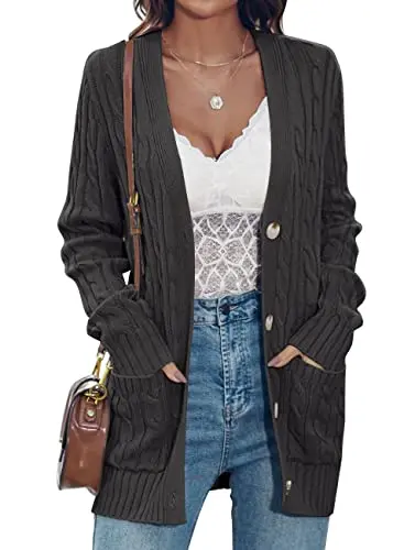 Merokeety women's cable knit chunky cardigan in dark grey