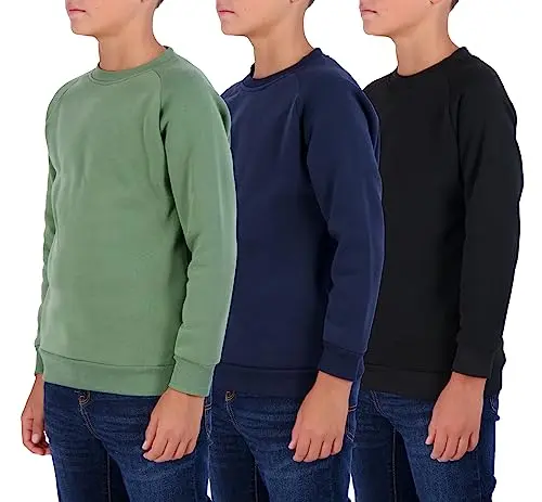 Real Essentials Boys Fleece Crew Neck sweatshirts in a 3-pack