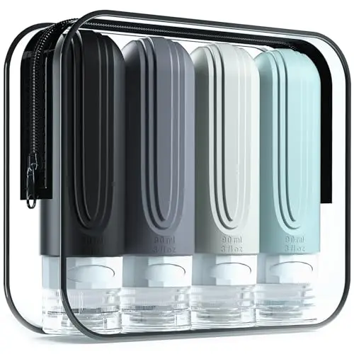 Mrsdry 4 pack of grey opal-shaped silicone travel bottles