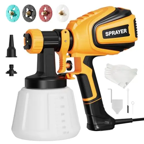 VONFORN yellow 700W HVLP paint sprayer gun with large container.