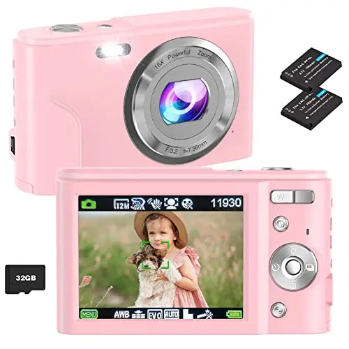 Bofypoo light pink compact digital camera for kids and beginners