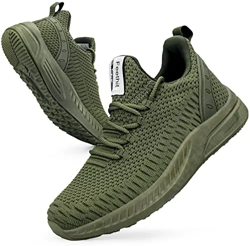 Feethit Women's Tennis Running Shoes in Olive Green, showing a simple mesh design