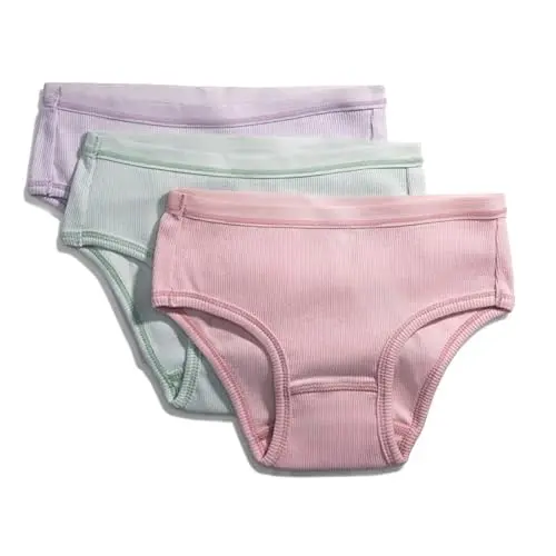 Feathers Girls Briefs in pastel colors, showing tagless waistband