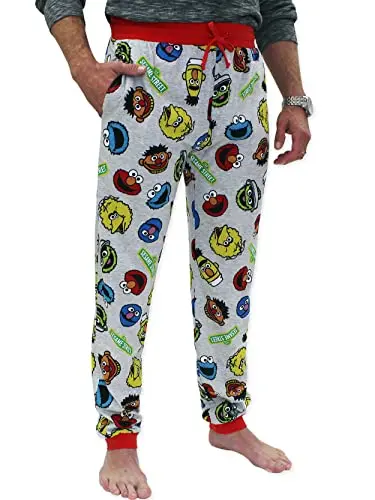 Sesame Street Characters Elmo Cookie Monster Jogger Pajama Pant in grey with drawstring