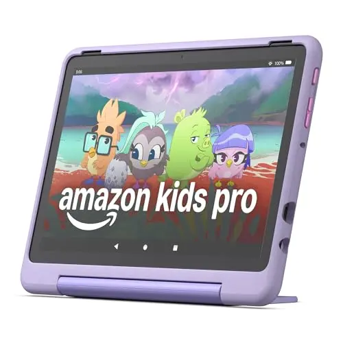 Amazon Fire HD 10 Kids Pro tablet in Happy Day color with slim protective case