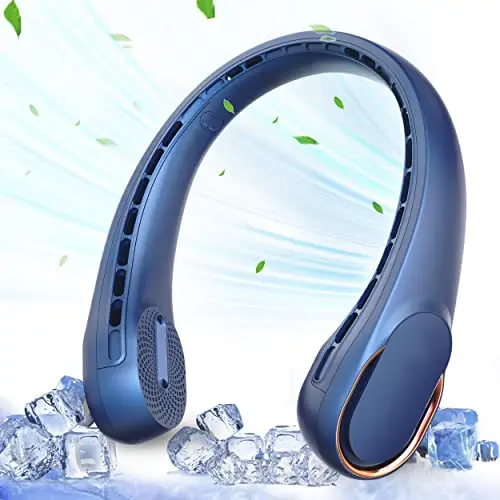ASNUG bladeless blue neck fan being worn