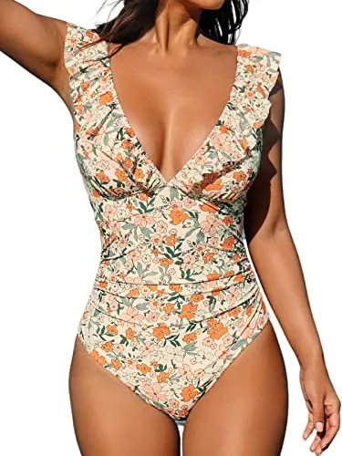 CUPSHE women's deep v-neck one piece swimsuit with ruffle detail