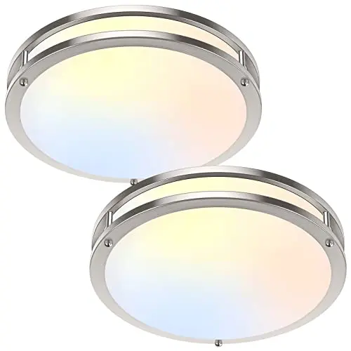 Two-pack of TOBUSA round brushed nickel LED flush mount ceiling lights