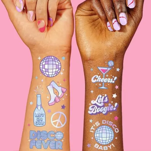 xo, Fetti disco birthday temporary tattoos with disco ball and peace sign designs