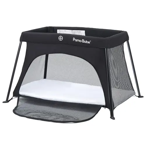 PAMO BABE lightweight black travel crib with carry bag