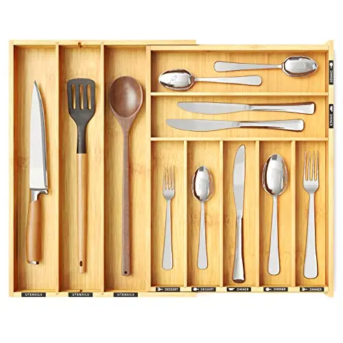 SpaceAid expandable bamboo silverware drawer organizer with 10 slots
