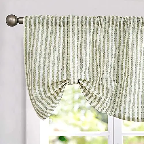 JINCHAN Sage Green Striped Tie-Up Valance in a kitchen