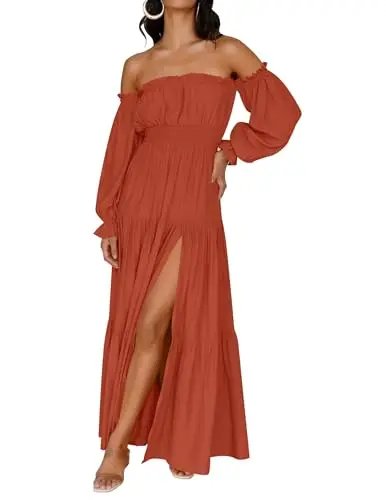 ZESICA women's off-shoulder boho maxi dress with side slit