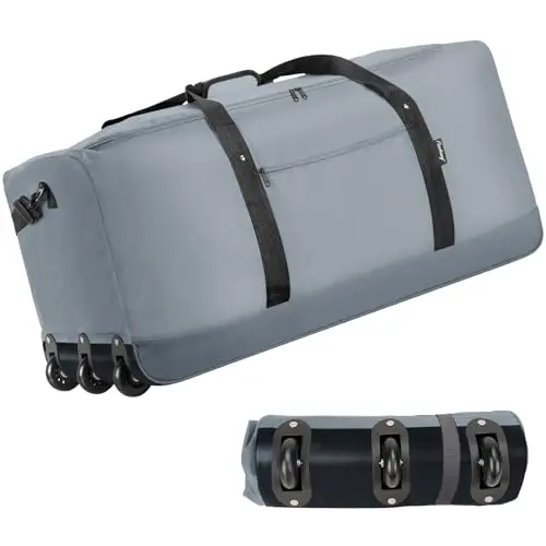 Finnhomy Grey Foldable Rolling Duffel Bag with three wheels