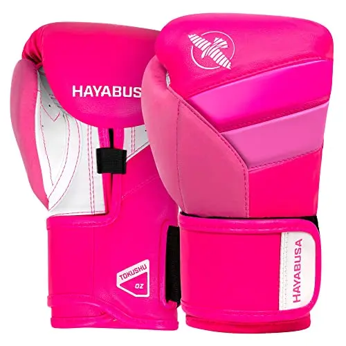 Hayabusa T3 youth boxing gloves in neon pink, showing dual-strap closure