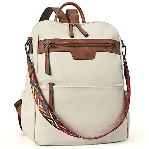 Bostanten convertible backpack purse in beige-brown with detachable straps and multiple pockets