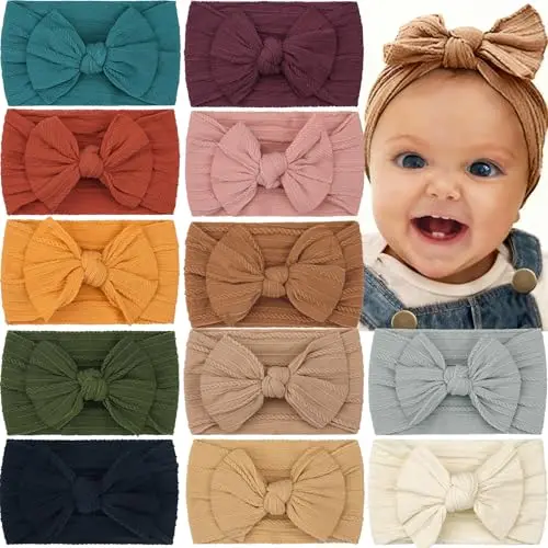 CELLOT baby headbands featuring a soft knot design and attached fabric bows in multiple colors.