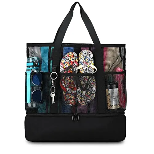 UYLIA Mesh Beach Bag with Insulated Cooler Bottom