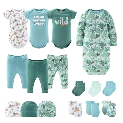 The Peanutshell 16-piece unisex baby layette set in wild jungle print