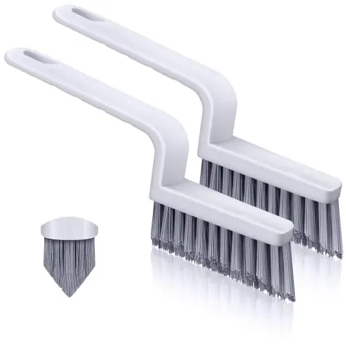 Two-pack of Lumkew white plastic V-shaped handheld grout cleaning brushes