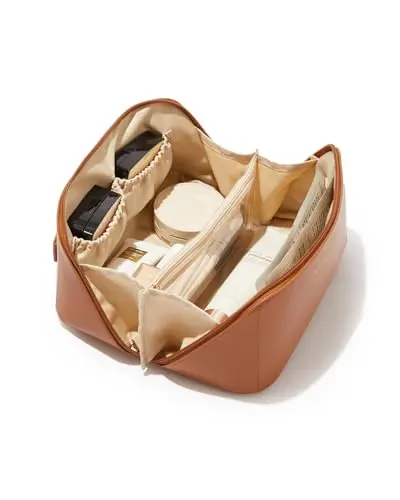 EACHY waterproof PU leather makeup bag that opens completely flat