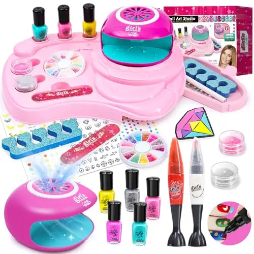 Combaybe kids nail art kit with storage desk, nail dryer, polishes, and decorations