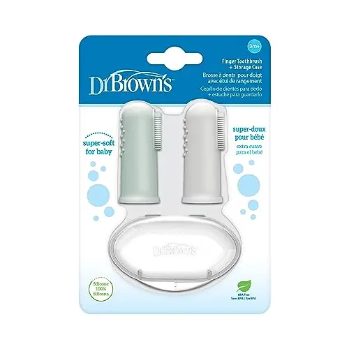 Dr. Brown's silicone finger toothbrush for baby with travel case