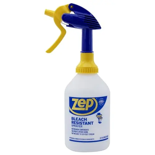 Professional-grade clear spray bottle with gun-style trigger and measurements