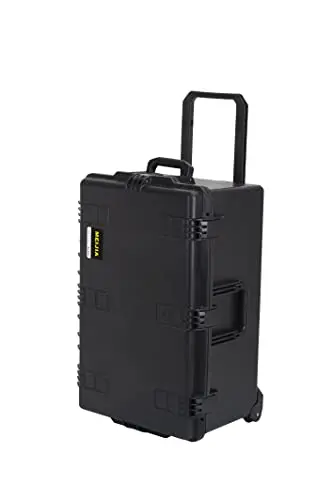 MEIJIA black hard-shell rolling camera case with aluminum latches
