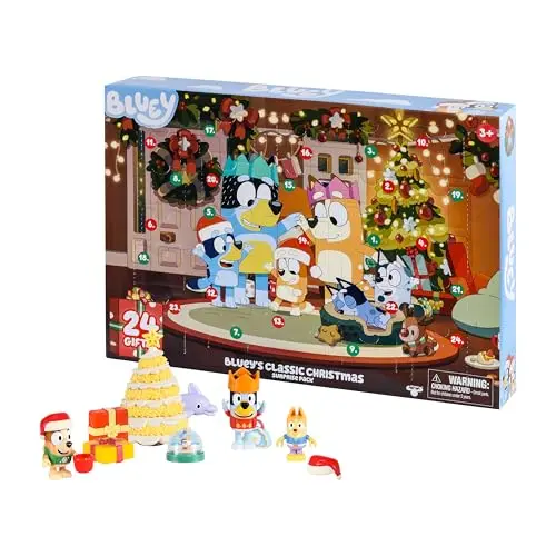 Bluey advent calendar box featuring Bluey and Bingo in Christmas jumpers