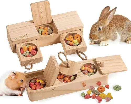 SoulThink wooden puzzle toys for rabbits with drawers and sliding components