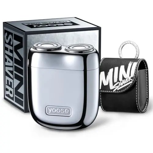Yoose mini alloy electric shaver in silver with leather case