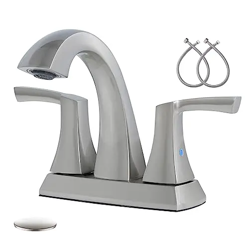 VXV Brushed Nickel centerset bathroom faucet on a sink