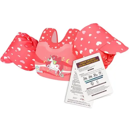 BLUEMARS Pink Rainbow Unicorn toddler swim vest with safety buckles