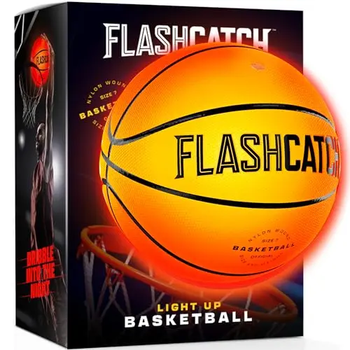 FlashCatch orange light-up basketball glowing in the dark